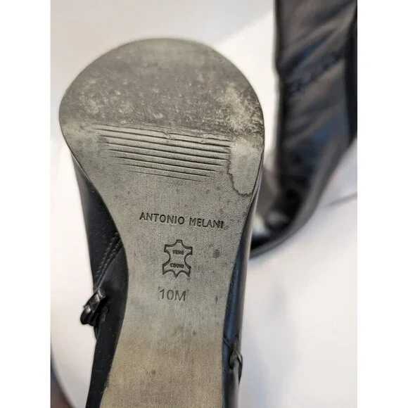 Antonio Melani Y2K Dixie Black Leather Heeled Boots Booties 10 Witchy Gothic - Picture 9 of 11